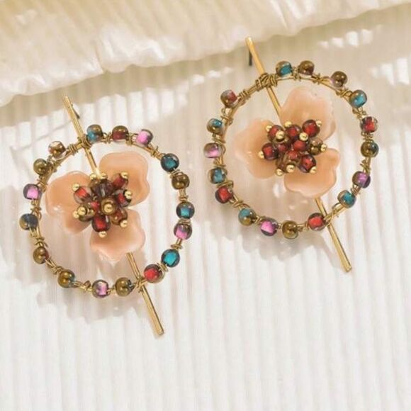 Elegant Multicolor Floral Earrings N1016 - Picture 2 of 4